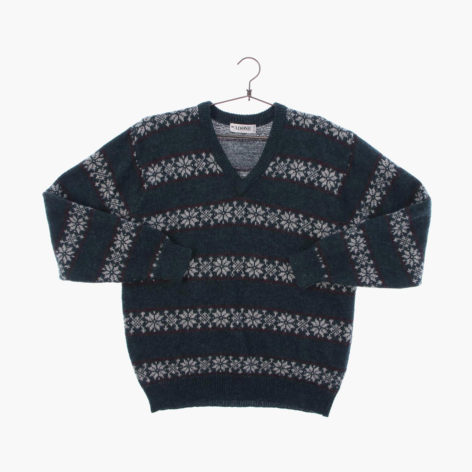 울 브이넥 패턴 니트/스웨터 공용 L 빈티지플러스