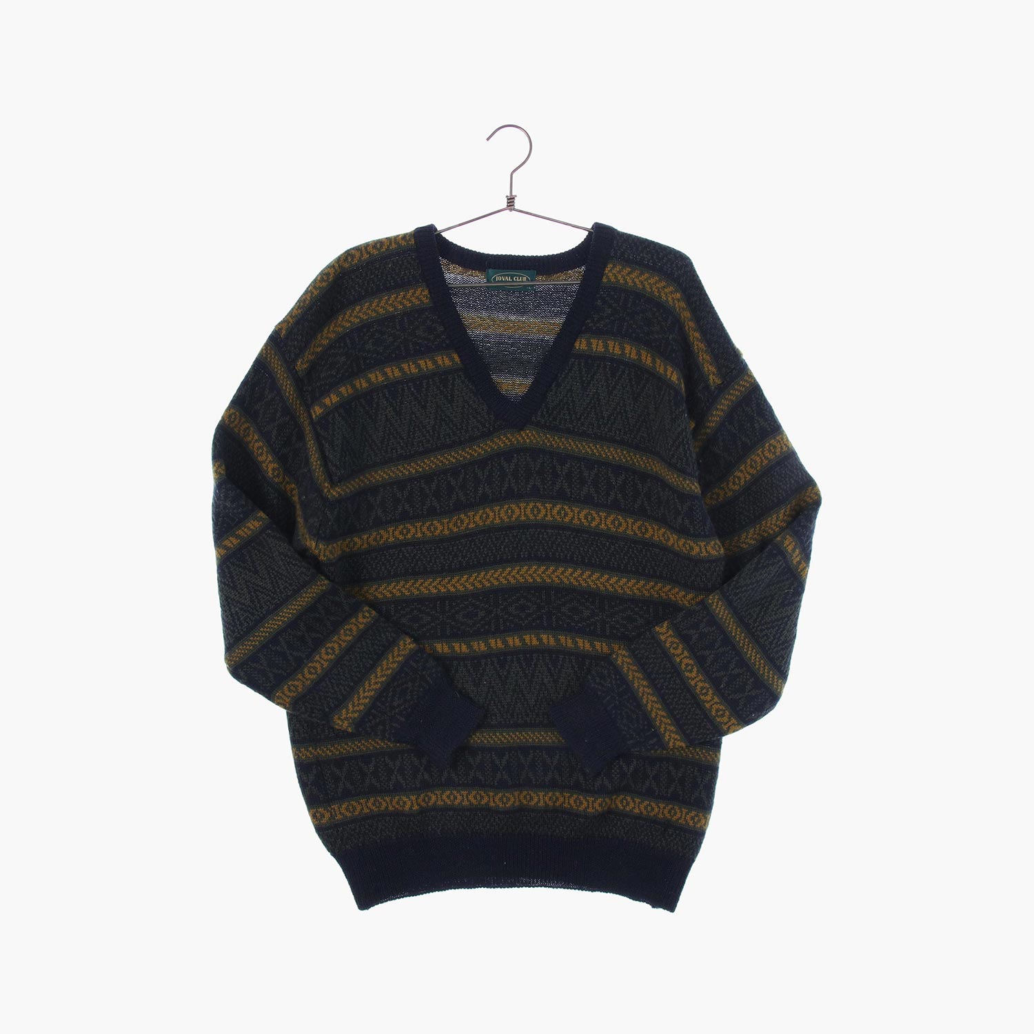 울 브이넥 패턴 니트/스웨터 공용 L 빈티지플러스