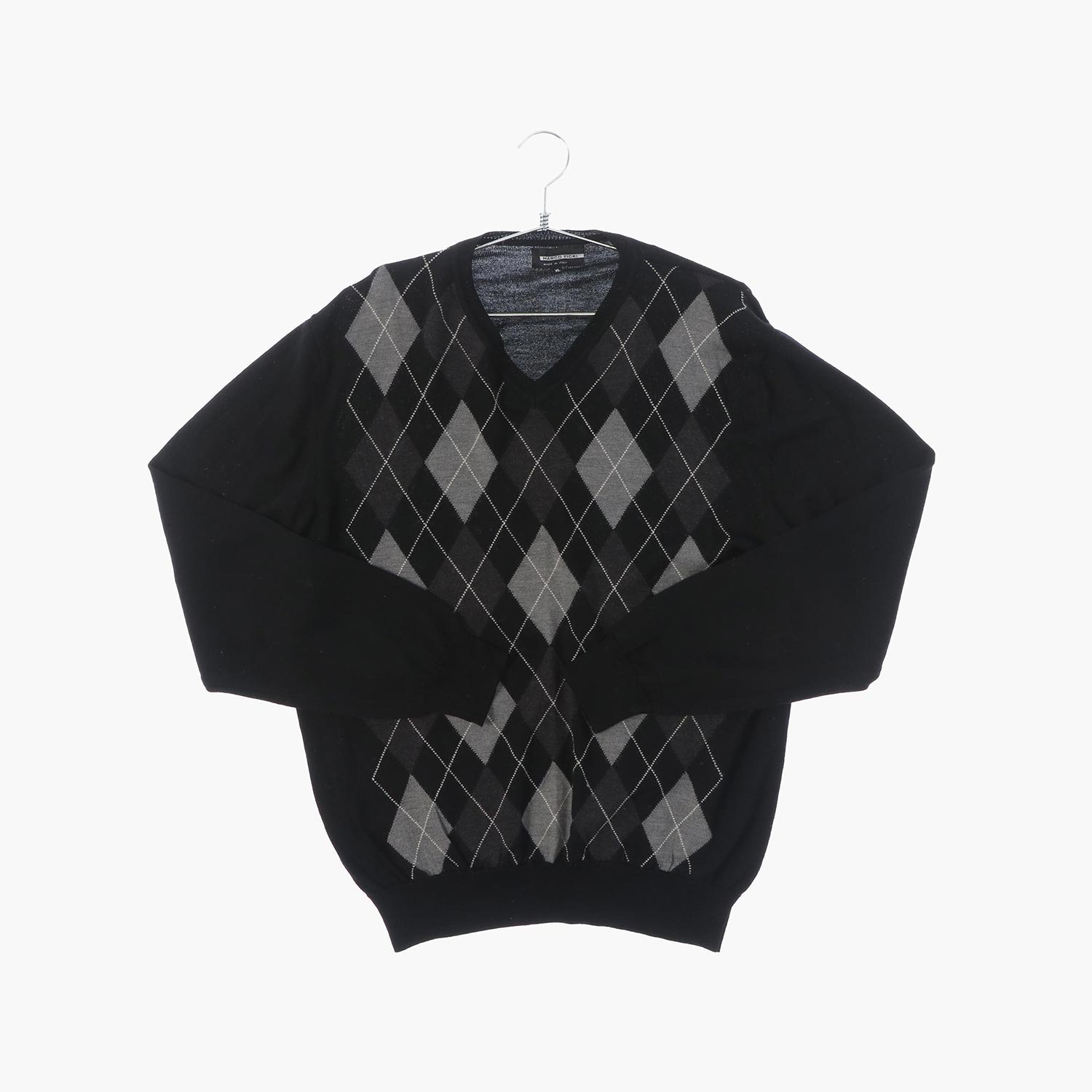 울 브이넥 패턴 니트/스웨터 공용 XL 빈티지플러스