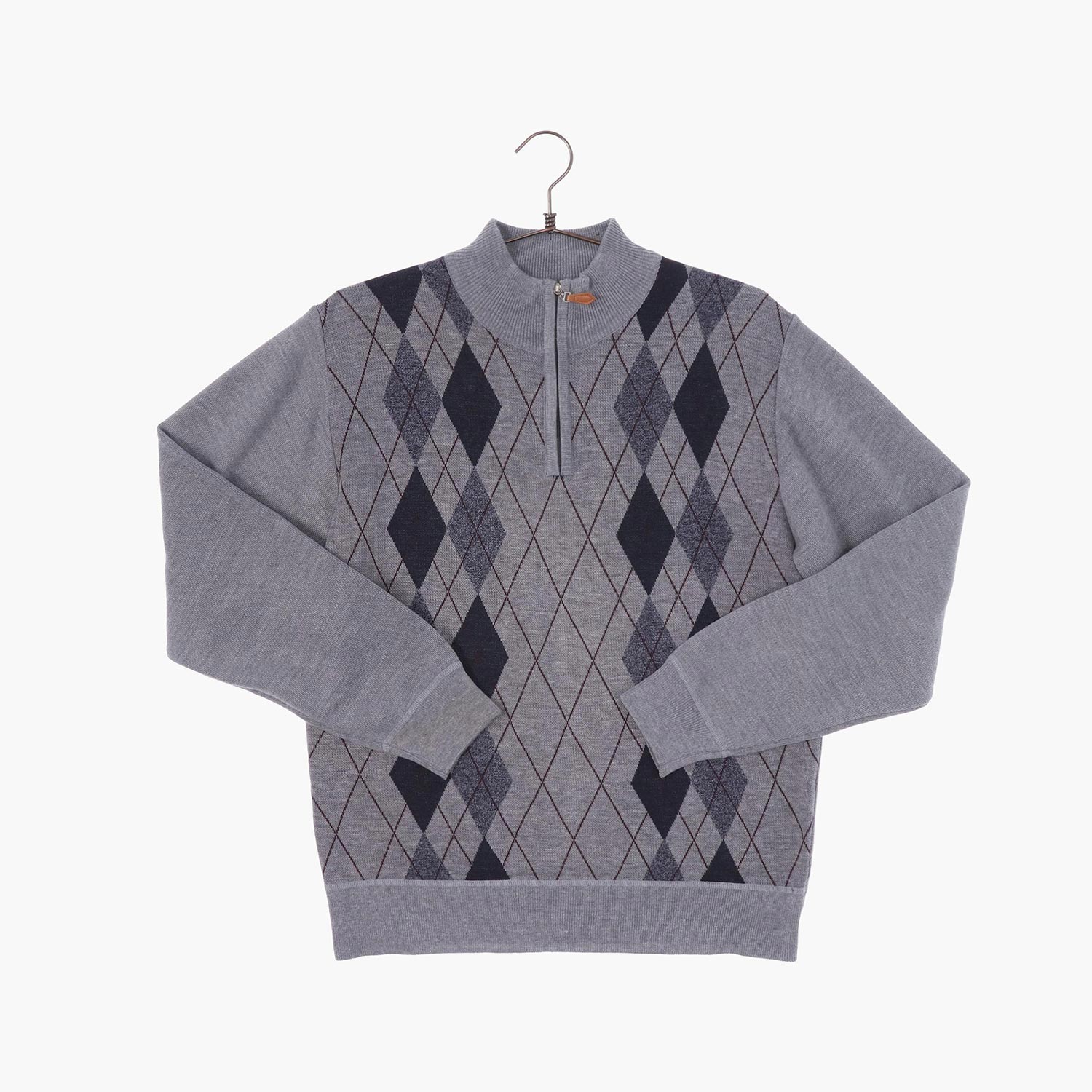 폴리 하프집 패턴 니트/스웨터 공용 M 빈티지플러스