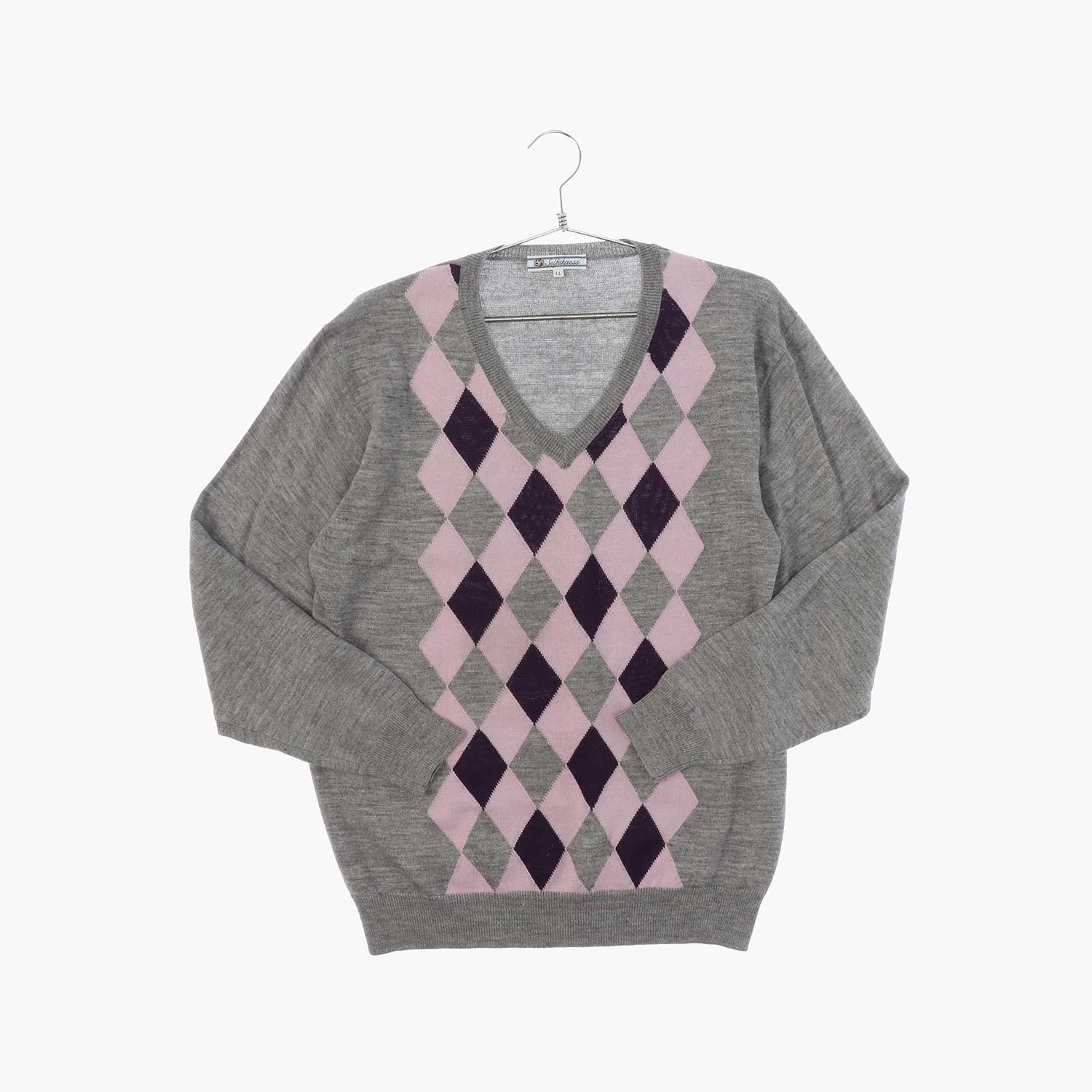 울 브이넥 패턴 니트/스웨터 여자 XL 빈티지플러스